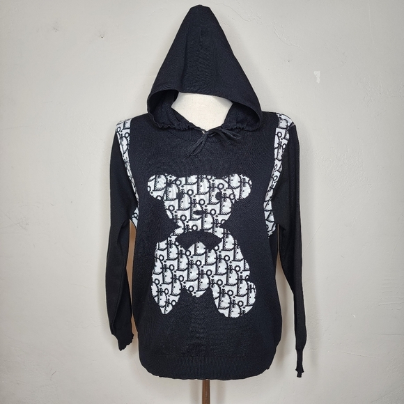 Tops - NWT Unisex Designer Inspired Black and White Teddy Bear Hoodie